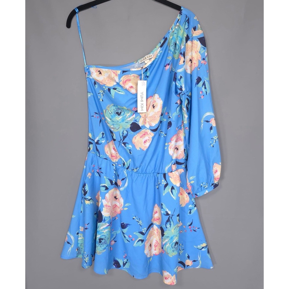 NWT Anthropologie YUMI KIM Mini Dress LARGE Blue Rose Garden One Shoulder Floral - Picture 10 of 12